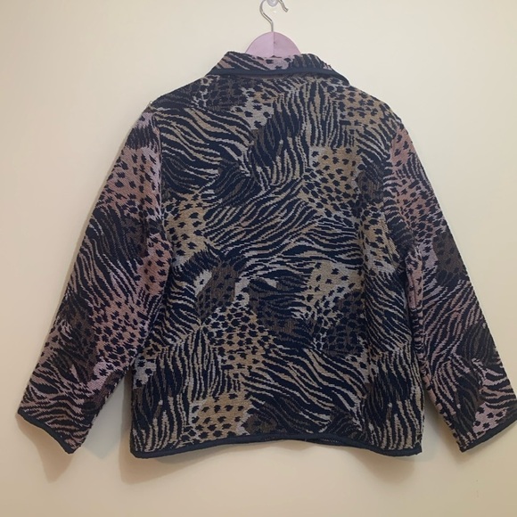 Jane Ashley Mixed Animal Print Woven Tapestry Button Unlined Blazer Coat L - Picture 16 of 17